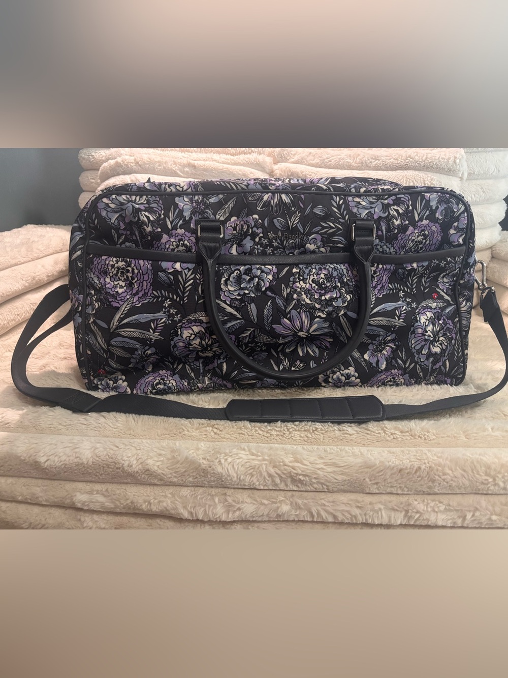 Vera Bradley Navy Blue Floral Travel Duffel with Purple Accents